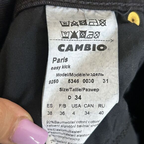 Cambio Jeans Womens 4 Black Flare paris easy kick feather Sequin hem NEW Denim - Picture 13 of 13